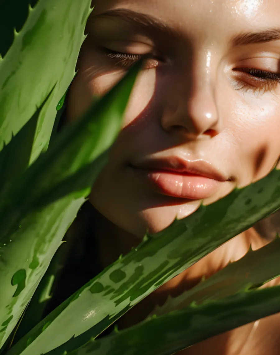 beautiful woman with leaves on her face