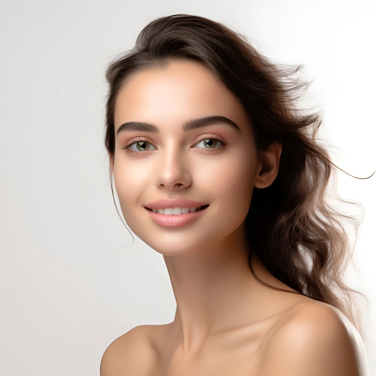 Portrait of young happy woman looks in camera. Skin care beauty, skincare cosmetics, dental concept isolated over white background, photo. volbella featured image