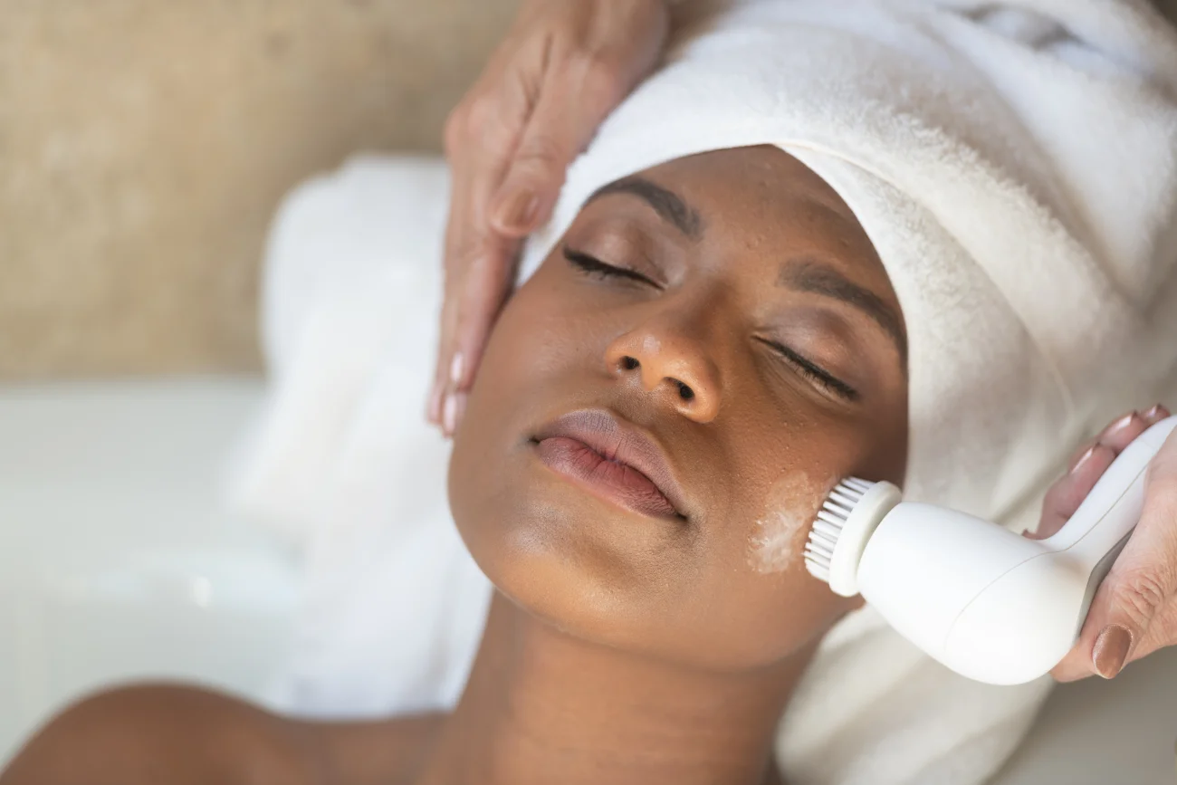 Young African American Woman Spa Treatment Relaxing medical grade facials